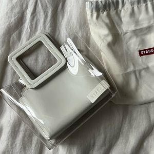 NWOT Staud Mini White Clear Leather Handle Bag/Purse